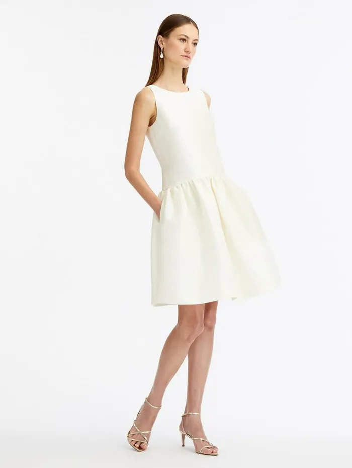 Women Dresses Oscar De La Renta Silk Drop Waist Cocktail Dress Ivory