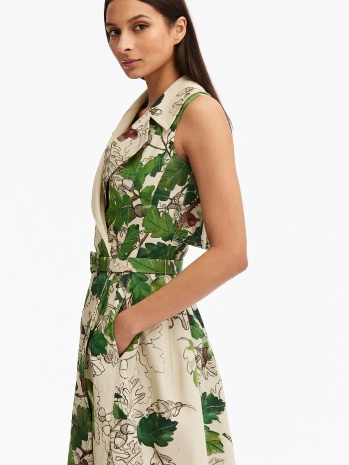 Women Dresses Oscar De La Renta Sleeveless Sketched Acorn Twill Wrap Dress Greenkhaki Women Dresses Oscar De La Renta Sleeveless Sketched Acorn Twill Wrap Dress Greenkhaki