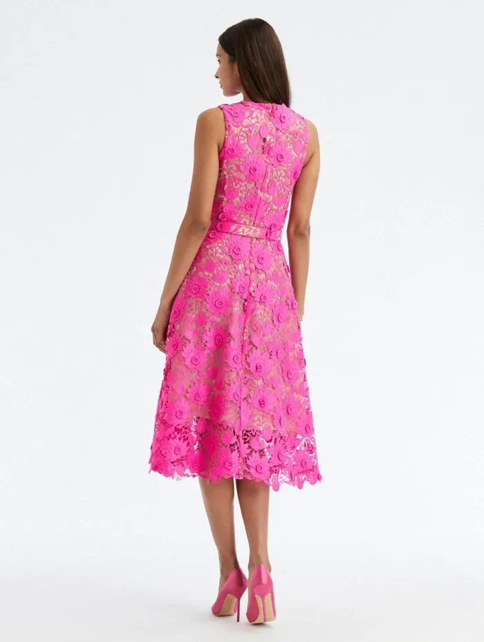 Women Dresses Oscar De La Renta Sleeveless Water Lily Guipure Dress Fuchsia