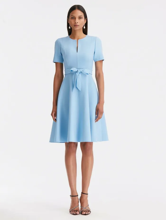 Women Dresses Oscar De La Renta Split Neck Tie Detail Dress Baby Blue