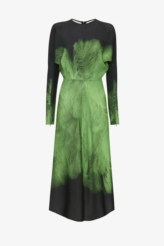 Women Dresses Victoria Beckham Dolman Midi Dress In Green Digital Feather Print