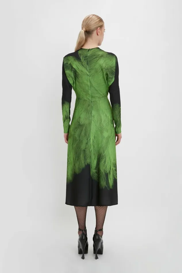 Women Dresses Victoria Beckham Dolman Midi Dress In Green Digital Feather Print