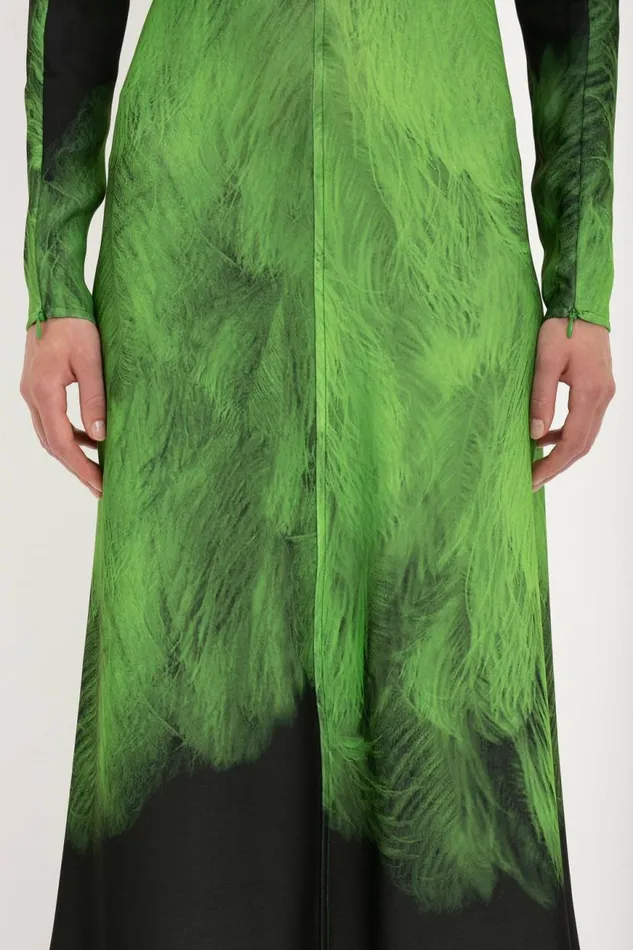 Women Dresses Victoria Beckham Dolman Midi Dress In Green Digital Feather Print