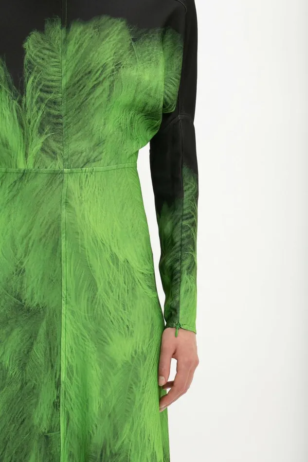 Women Dresses Victoria Beckham Dolman Midi Dress In Green Digital Feather Print