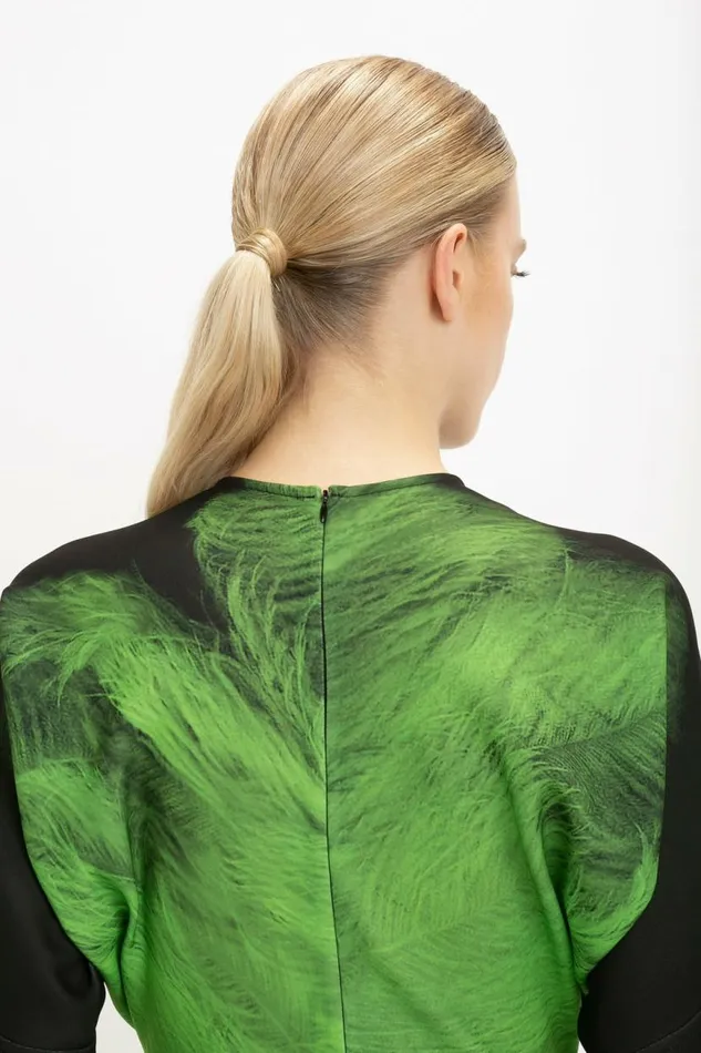 Women Dresses Victoria Beckham Dolman Midi Dress In Green Digital Feather Print