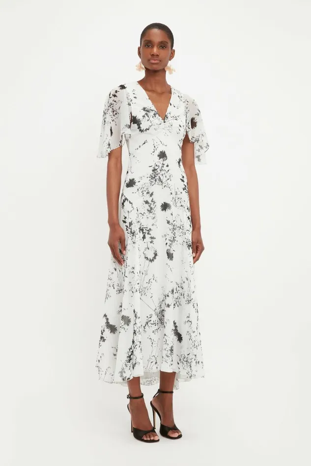 Women Dresses Victoria Beckham Floaty Godet Dress In Monochrome