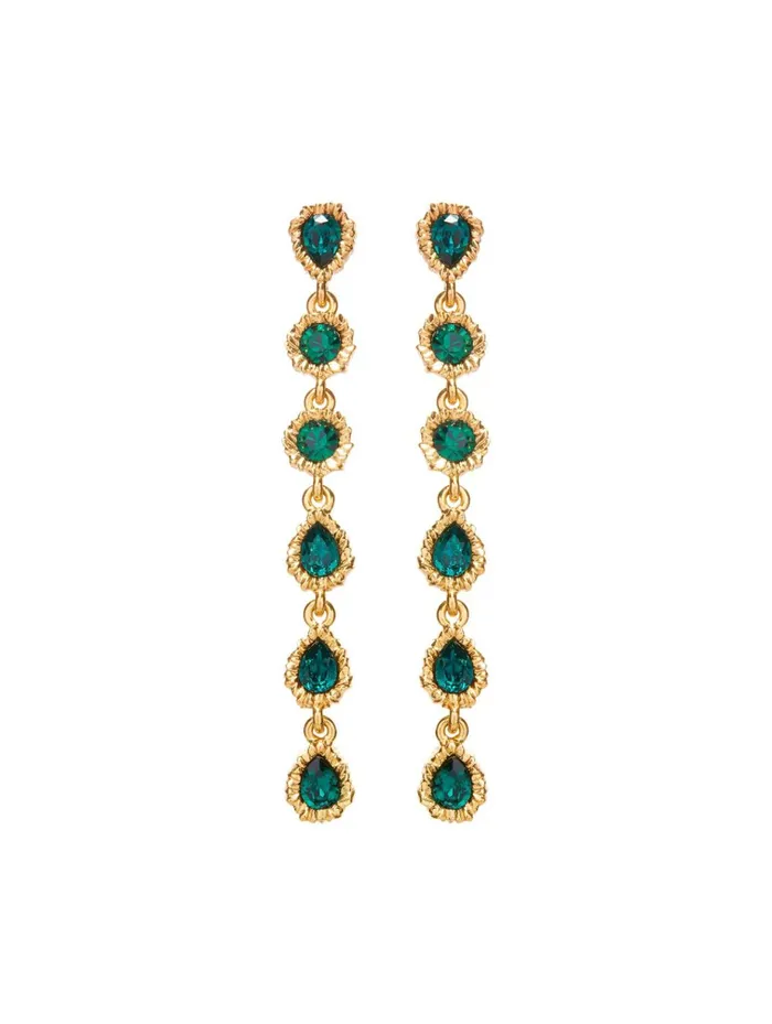 Women Earrings Oscar De La Renta Lintzer Vertical Earrings Emerald