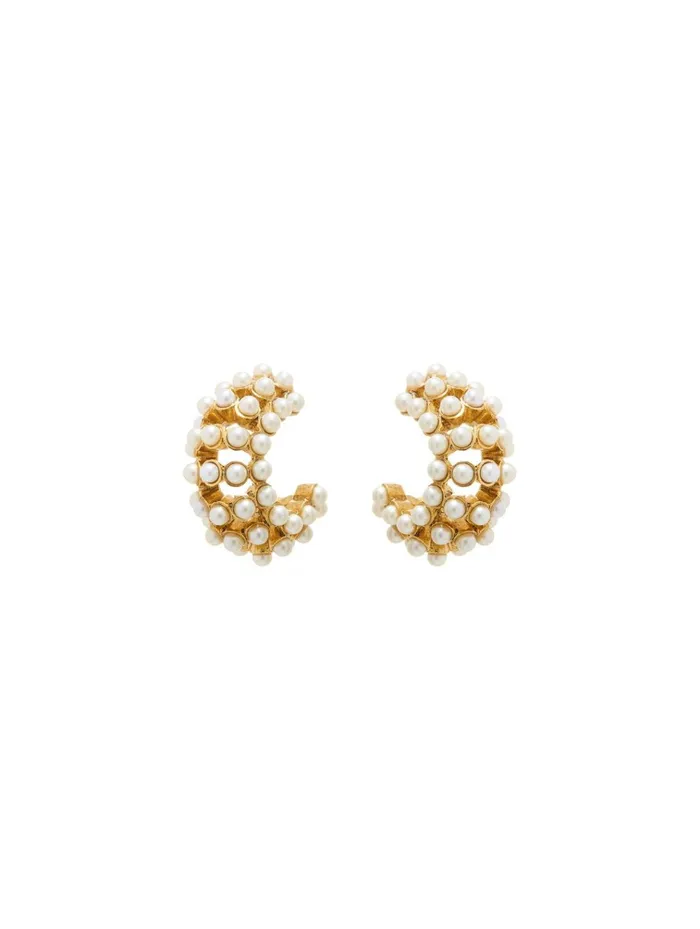 Women Earrings Oscar De La Renta Small Disco Hoop Earrings Pearl