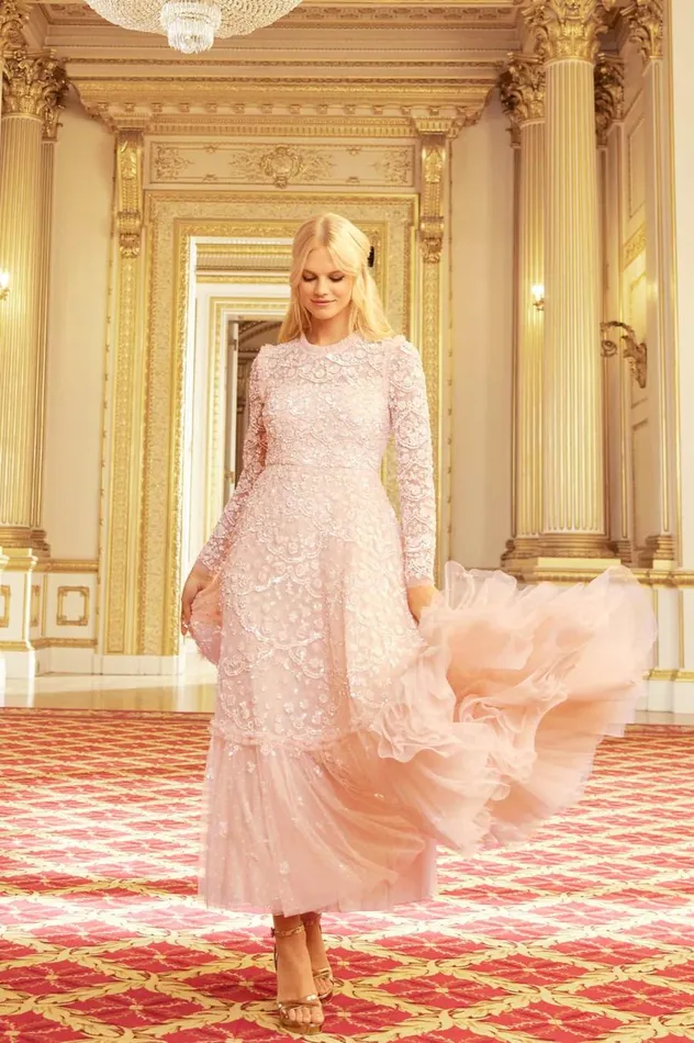 Women Embellished Dresses Needle and Thread Alina Sequin Ankle Gown Pink
