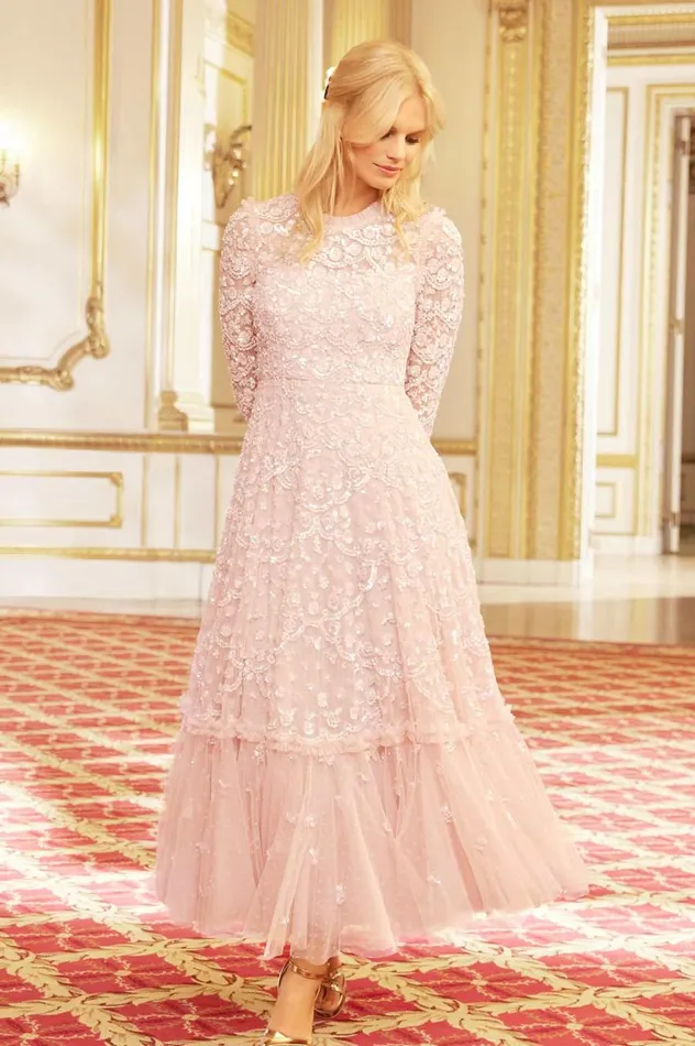 Women Embellished Dresses Needle and Thread Alina Sequin Ankle Gown Pink