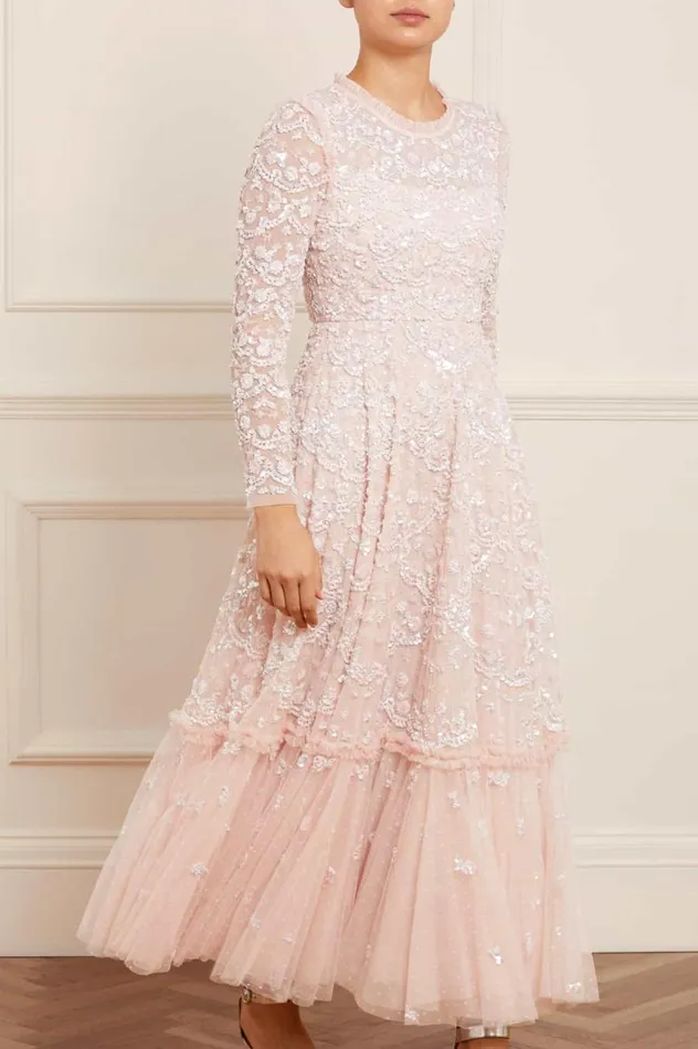 Women Embellished Dresses Needle and Thread Alina Sequin Ankle Gown Pink