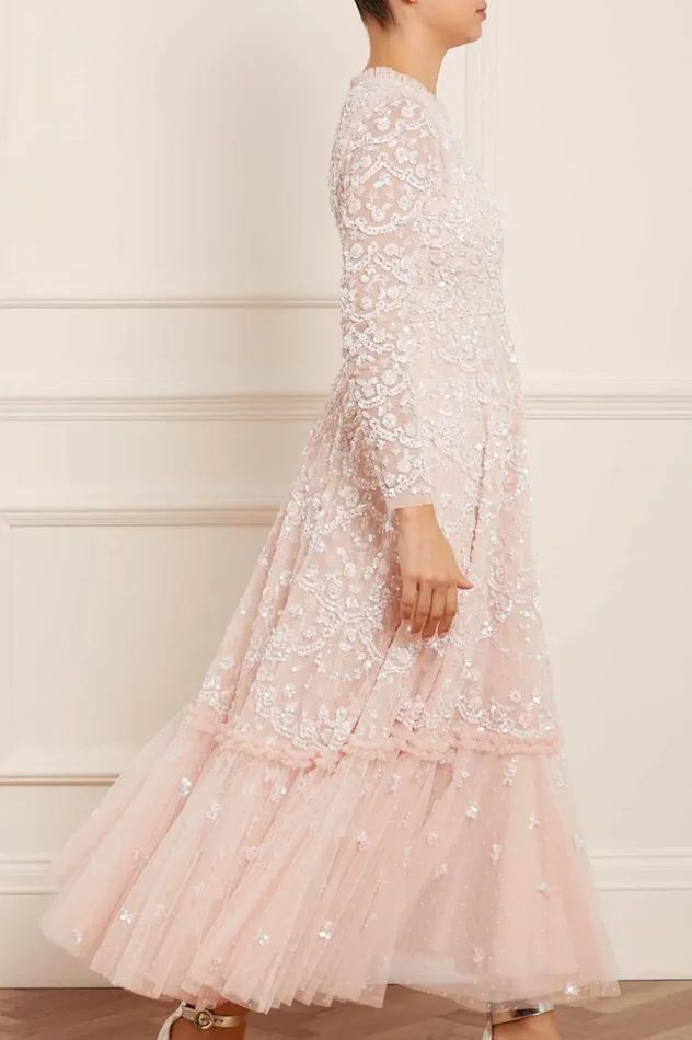 Women Embellished Dresses Needle and Thread Alina Sequin Ankle Gown Pink