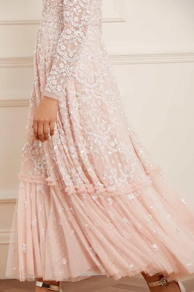 Women Embellished Dresses Needle and Thread Alina Sequin Ankle Gown Pink