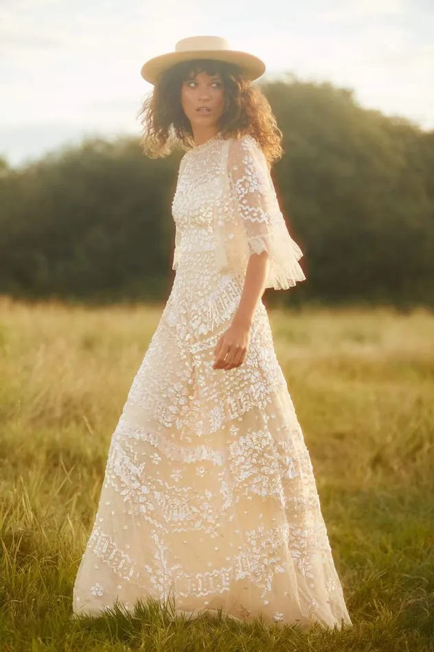 Women Embellished Dresses Needle and Thread Anais Sequin Gown Champagne