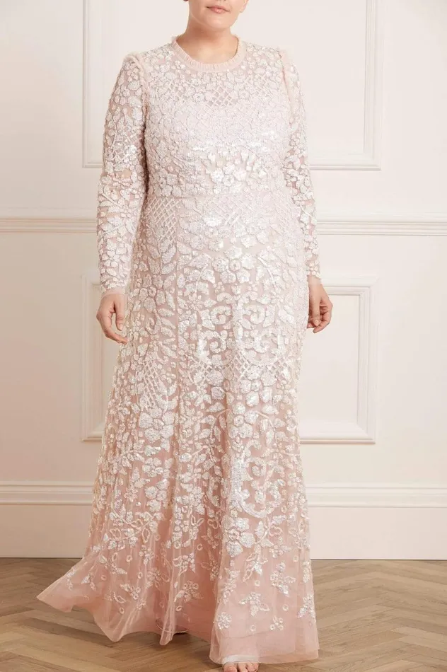 Women Embellished Dresses Needle and Thread Aurelia Long Sleeve Gown Pink