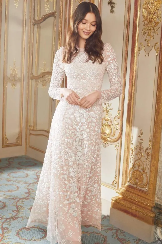 Women Embellished Dresses Needle and Thread Aurelia Long Sleeve Gown Pink