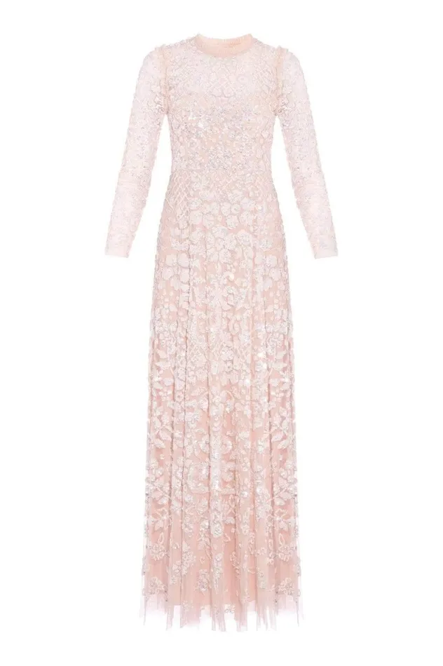 Women Embellished Dresses Needle and Thread Aurelia Long Sleeve Gown Pink