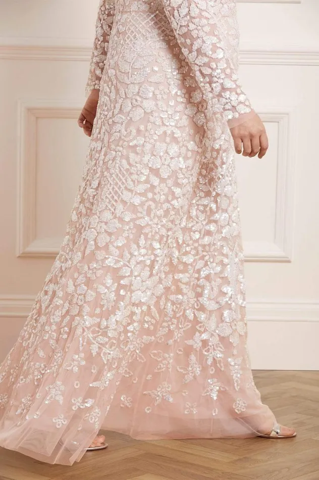 Women Embellished Dresses Needle and Thread Aurelia Long Sleeve Gown Pink