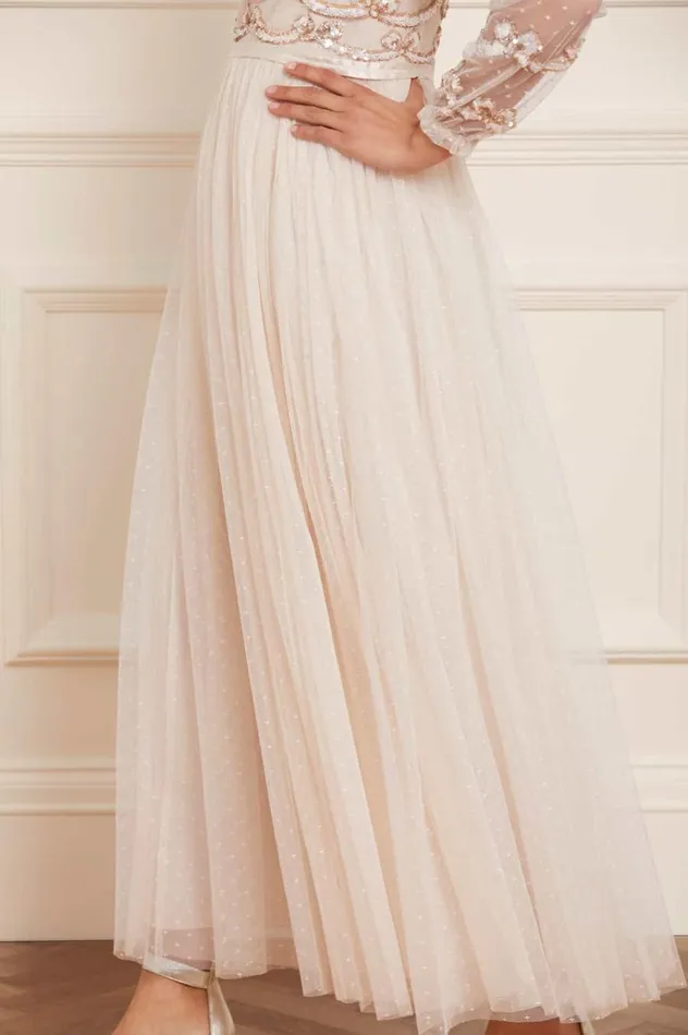 Women Embellished Dresses Needle and Thread Bow Sequin Bodice Ankle Gown Champagne Women Embellished Dresses Needle and Thread Bow Sequin Bodice Ankle Gown Champagne