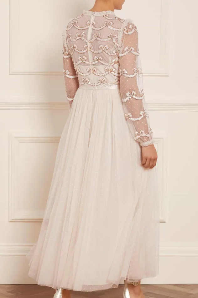 Women Embellished Dresses Needle and Thread Bow Sequin Bodice Ankle Gown Champagne Women Embellished Dresses Needle and Thread Bow Sequin Bodice Ankle Gown Champagne