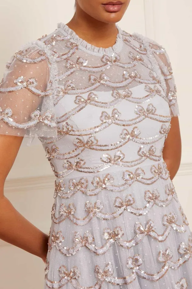 Women Embellished Dresses Needle and Thread Bow Sequin Short Sleeve Mini Dress Blue Women Embellished Dresses Needle and Thread Bow Sequin Short Sleeve Mini Dress Blue