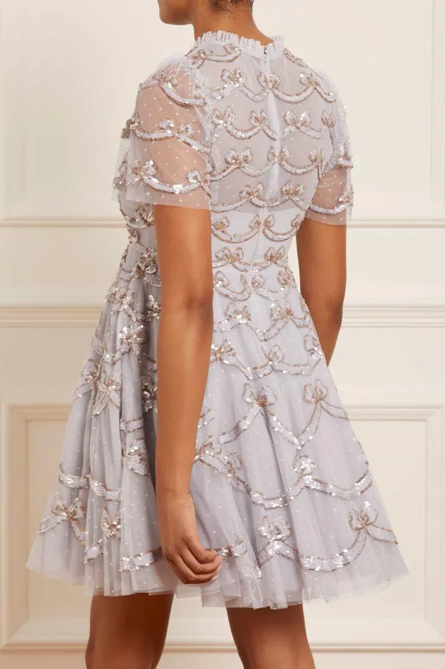 Women Embellished Dresses Needle and Thread Bow Sequin Short Sleeve Mini Dress Blue Women Embellished Dresses Needle and Thread Bow Sequin Short Sleeve Mini Dress Blue