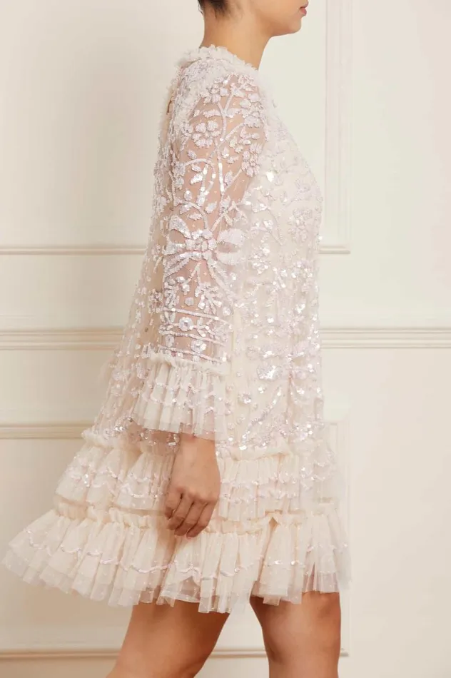 Women Embellished Dresses Needle and Thread Celia Long Sleeve Mini Dress Champagne