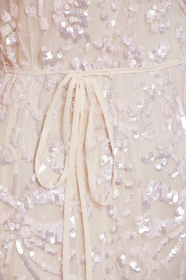 Women Embellished Dresses Needle and Thread Celia Long Sleeve Mini Dress Champagne