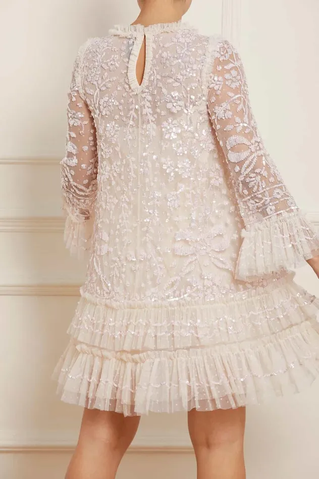 Women Embellished Dresses Needle and Thread Celia Long Sleeve Mini Dress Champagne