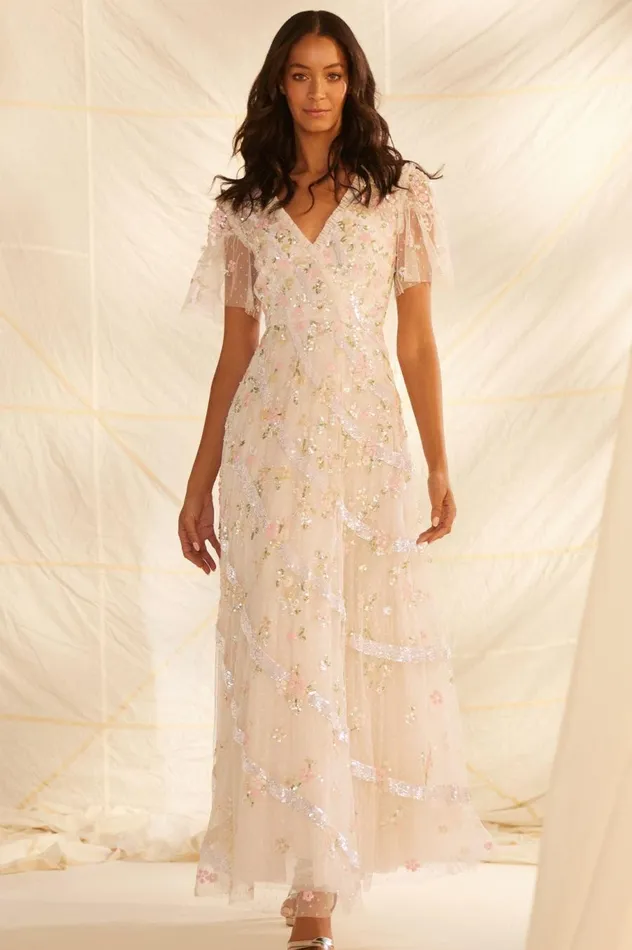 Women Embellished Dresses Needle and Thread Dianella Sequin Gown Champagne