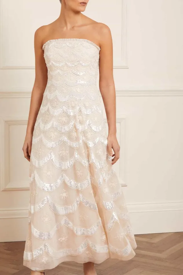 Women Embellished Dresses Needle and Thread Fifi Strapless Ankle Gown Champagne