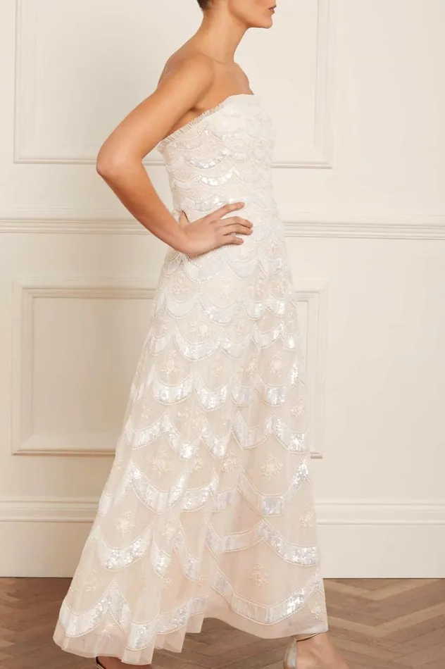 Women Embellished Dresses Needle and Thread Fifi Strapless Ankle Gown Champagne