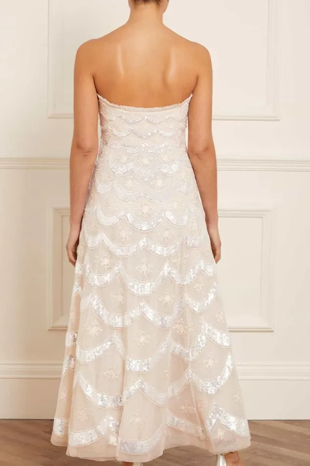 Women Embellished Dresses Needle and Thread Fifi Strapless Ankle Gown Champagne