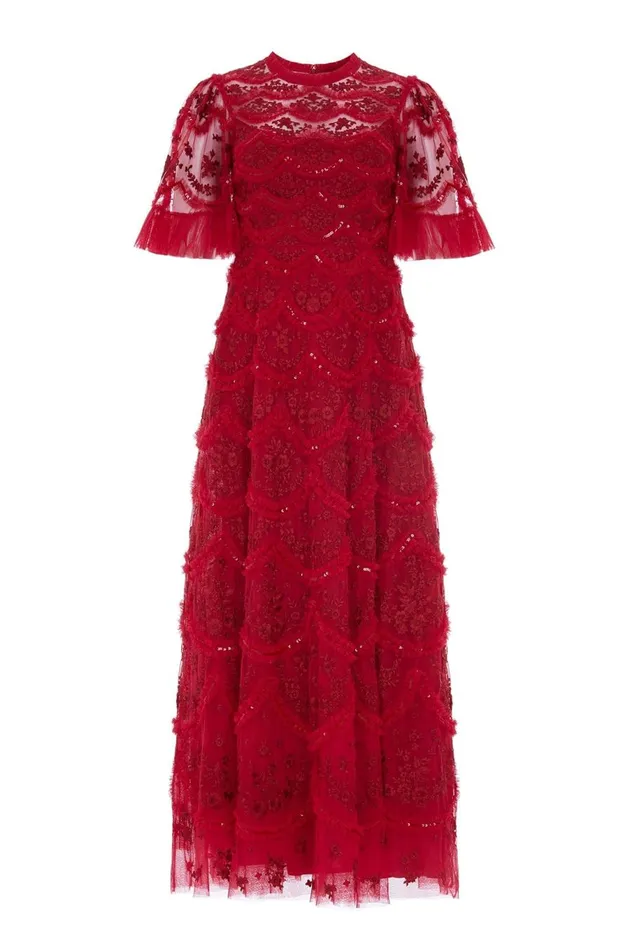Women Embellished Dresses Needle and Thread Lily Bloom Ankle Gown Red