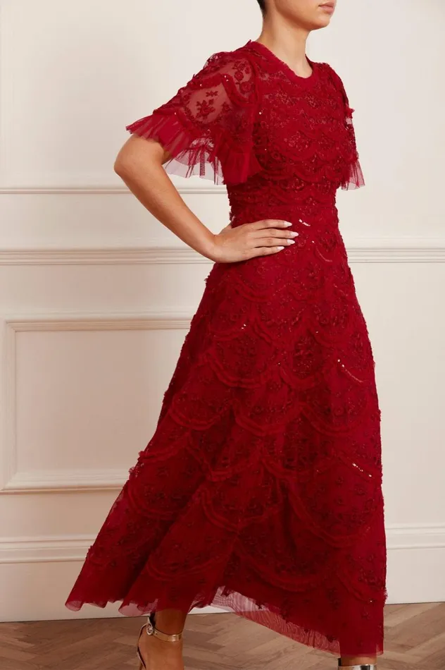 Women Embellished Dresses Needle and Thread Lily Bloom Ankle Gown Red
