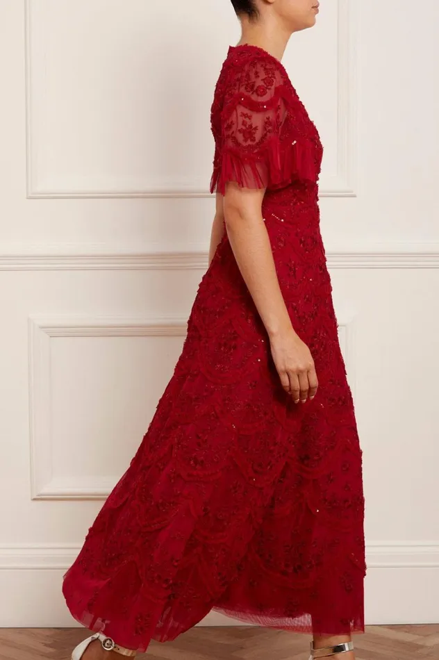 Women Embellished Dresses Needle and Thread Lily Bloom Ankle Gown Red