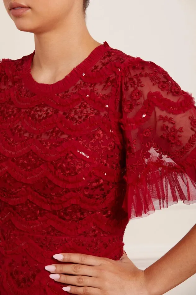 Women Embellished Dresses Needle and Thread Lily Bloom Ankle Gown Red
