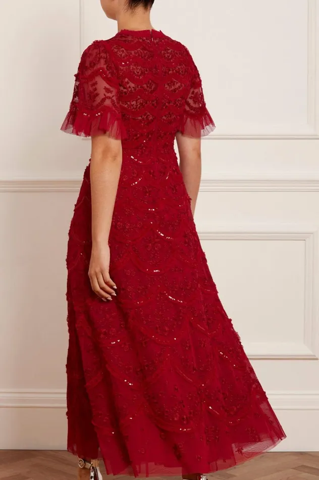 Women Embellished Dresses Needle and Thread Lily Bloom Ankle Gown Red