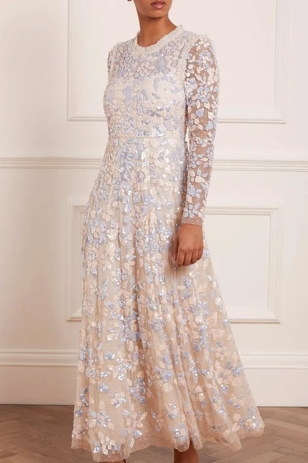 Women Embellished Dresses Needle and Thread Mary Rose Ankle Gown Blue