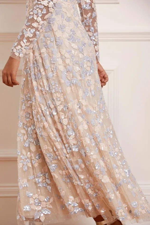 Women Embellished Dresses Needle and Thread Mary Rose Ankle Gown Blue