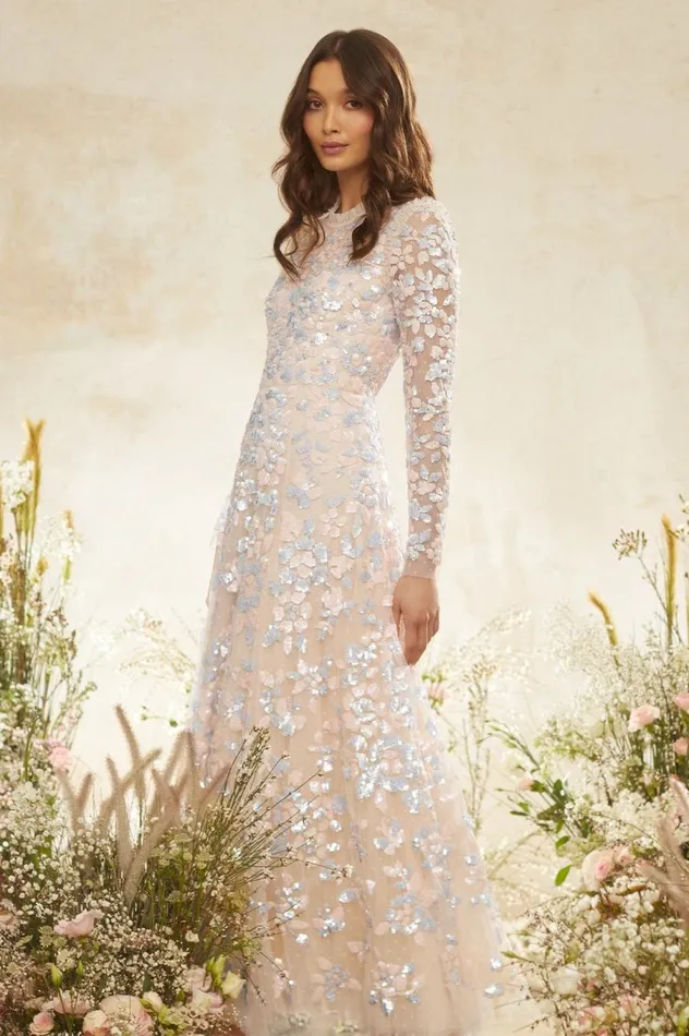 Women Embellished Dresses Needle and Thread Mary Rose Ankle Gown Blue