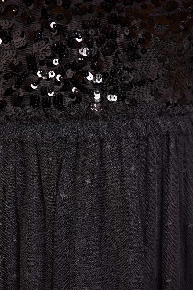 Women Embellished Dresses Needle and Thread Sequin Wreath Bodice OffShoulder Ankle Gown Black