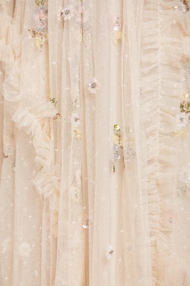 Women Embellished Dresses Needle and Thread Shimmer Ditsy Long Sleeve Gown Champagne