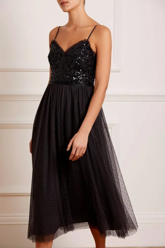 Women Embellished Dresses Needle and Thread Tempest Bodice Cami Ballerina Dress Black