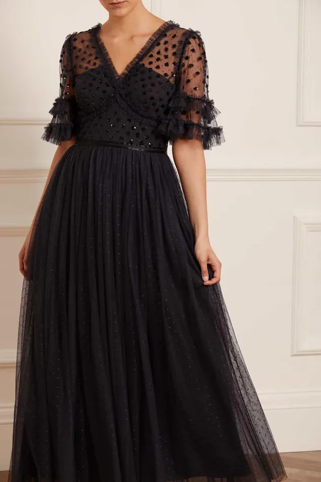 Women Embellished Dresses Needle and Thread Thea Bodice Ankle Gown Black