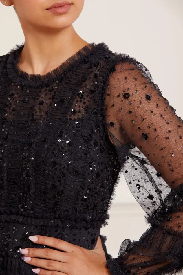 Women Embellished Dresses Needle and Thread Violet Shimmer Ankle Gown Black
