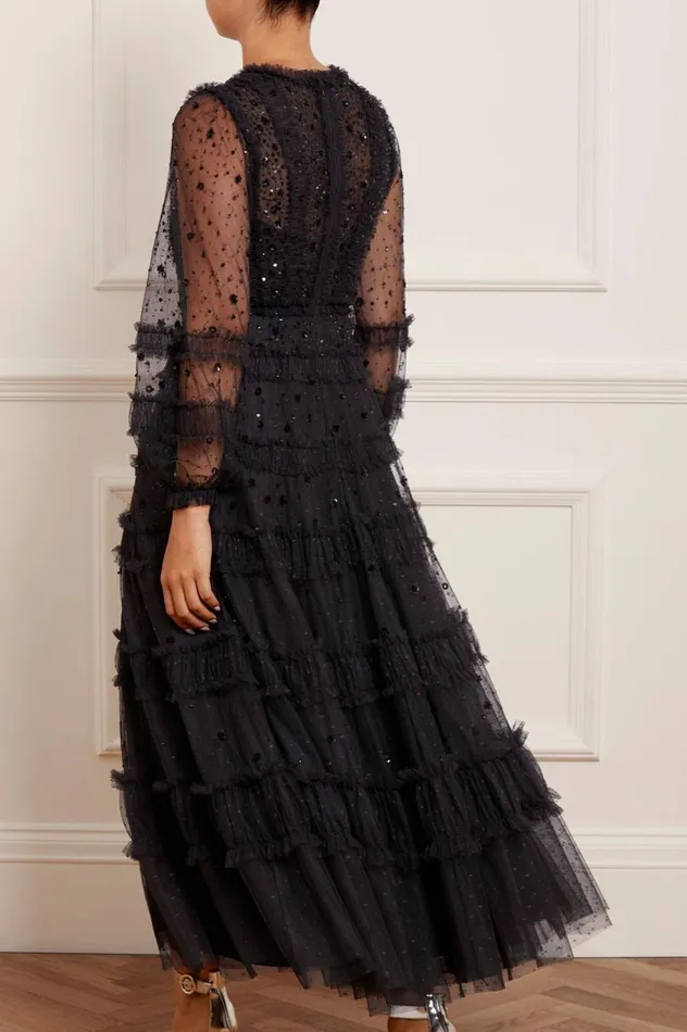 Women Embellished Dresses Needle and Thread Violet Shimmer Ankle Gown Black