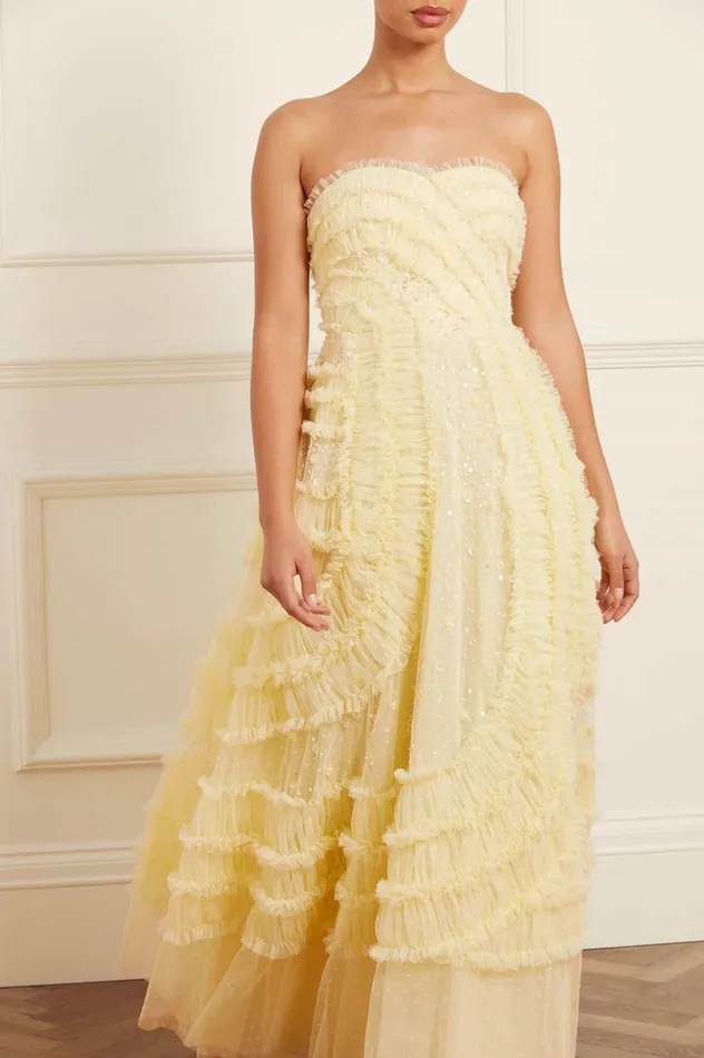 Women Embellished Dresses Needle and Thread Violet Shimmer Strapless Gown Yellow