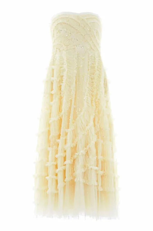 Women Embellished Dresses Needle and Thread Violet Shimmer Strapless Gown Yellow