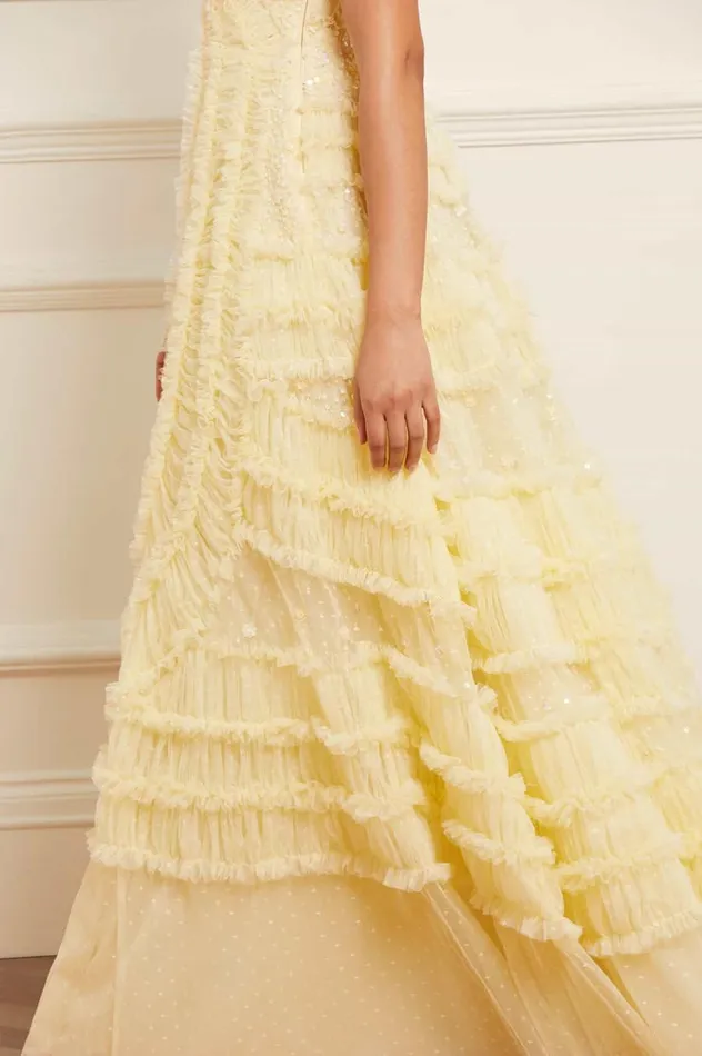 Women Embellished Dresses Needle and Thread Violet Shimmer Strapless Gown Yellow